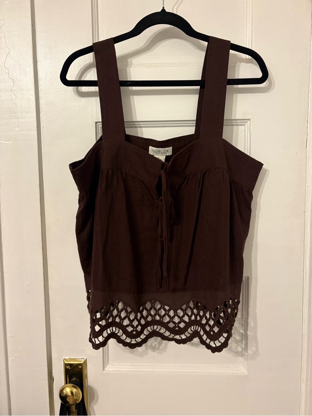 Rachel Zoe Brown Crochet-Hem Tank Top